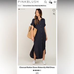 Charcoal Button Down Maternity Midi Dress